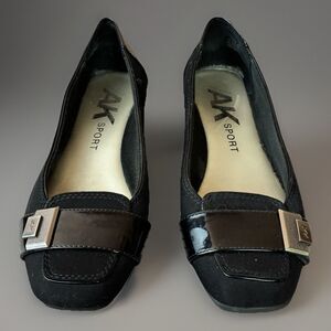 Ann Klein Women’s Black Dress Flats Fabric And Patent Faux Leather Size 7M